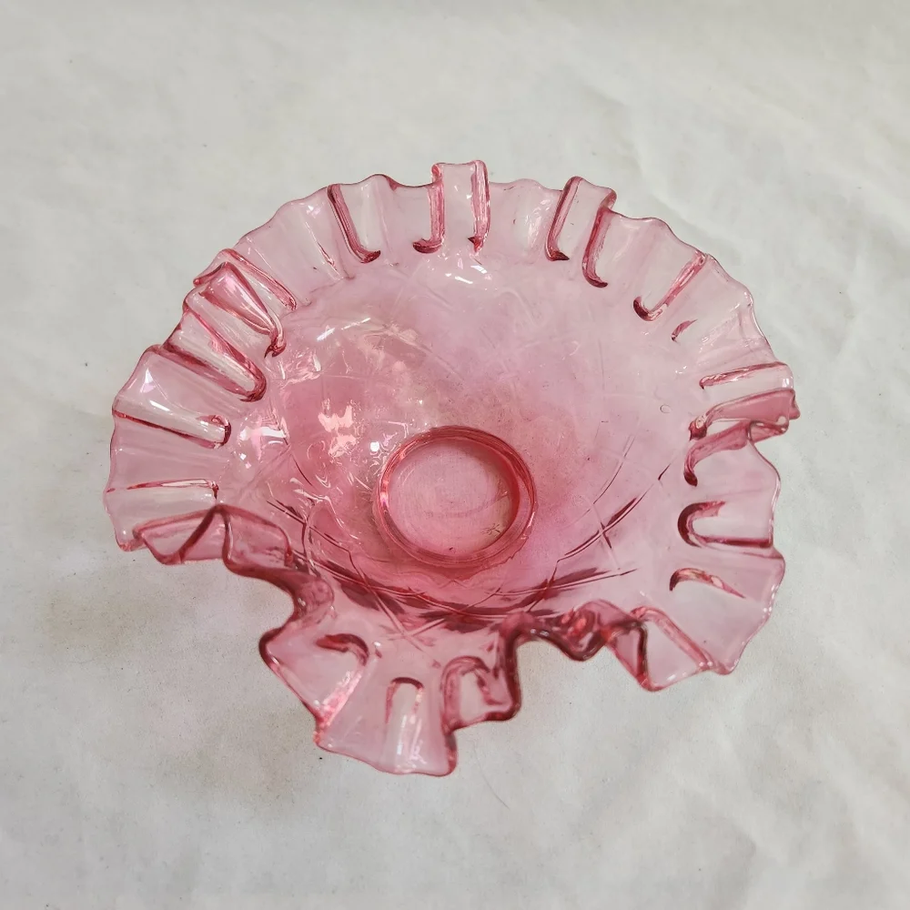 Fenton Cranberry Red Pink Optic Glass Bowl